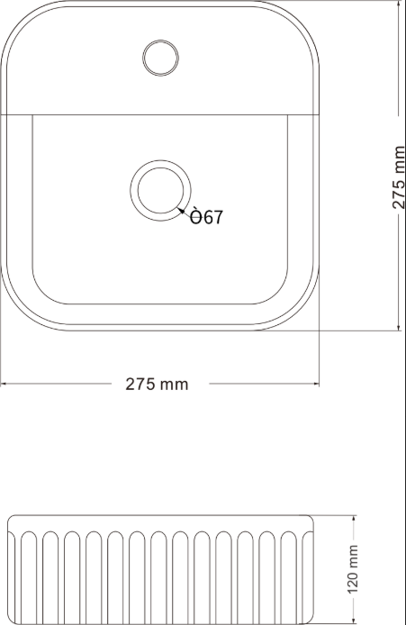 Infinity Square Gloss White Ceramic Above Counter Basin 275*275*120mm