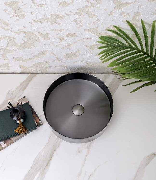 Infinity Gun Metal Handmade Stainless Steel Round Above Counter Basin 380*380*110mm
