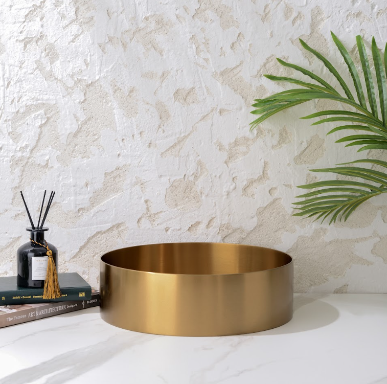 Infinity Burshed Gold Handmade Stainless Steel Round Above Counter Basin 380*380*110mm