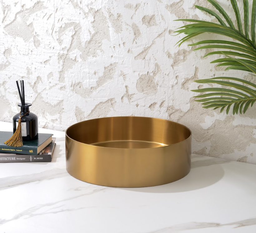 Infinity Burshed Gold Handmade Stainless Steel Round Above Counter Basin 380*380*110mm