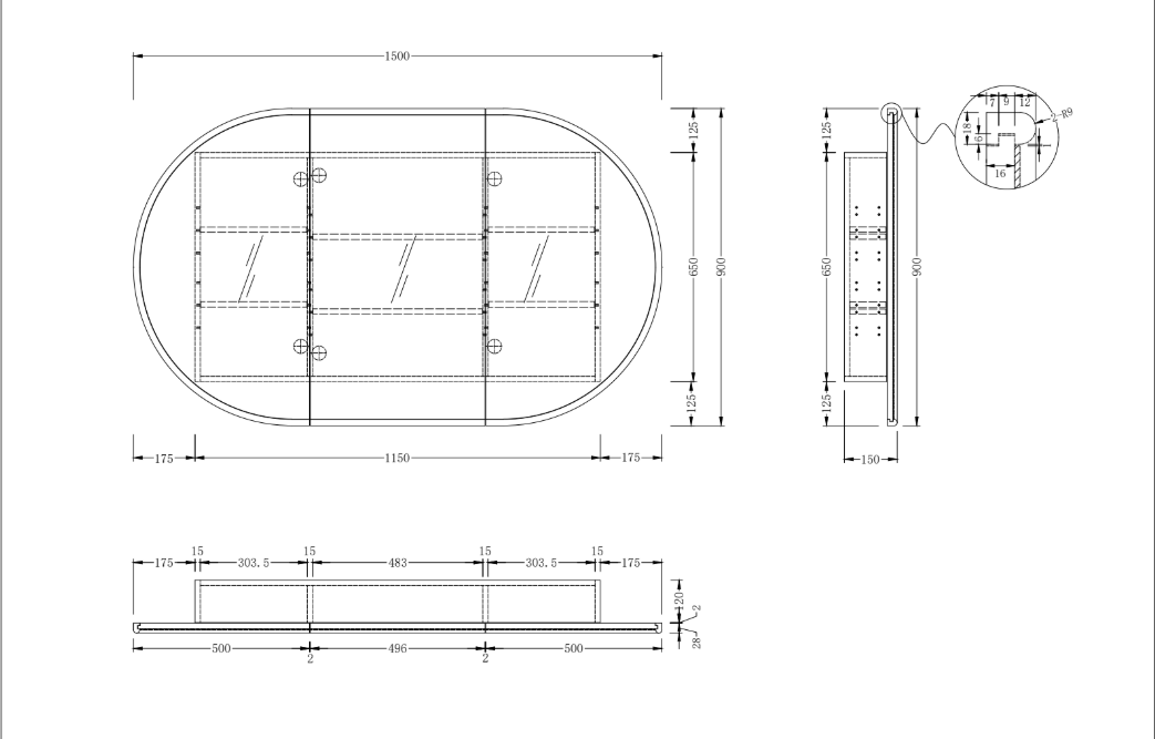 Infinity Rosy Oval Wall Hung Plywood Shaving Cabinet | 750 / 900 / 1200 / 1500mm