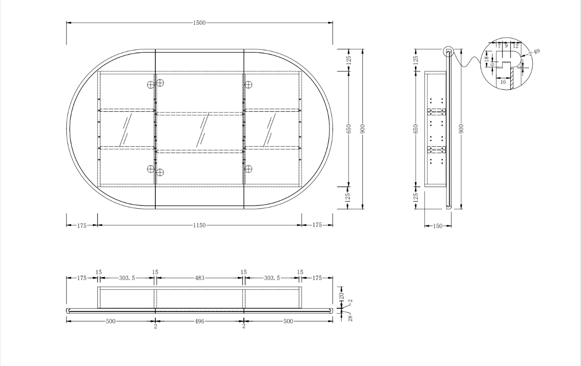 Infinity Rosy Oval Wall Hung Plywood Shaving Cabinet | 750 / 900 / 1200 / 1500mm