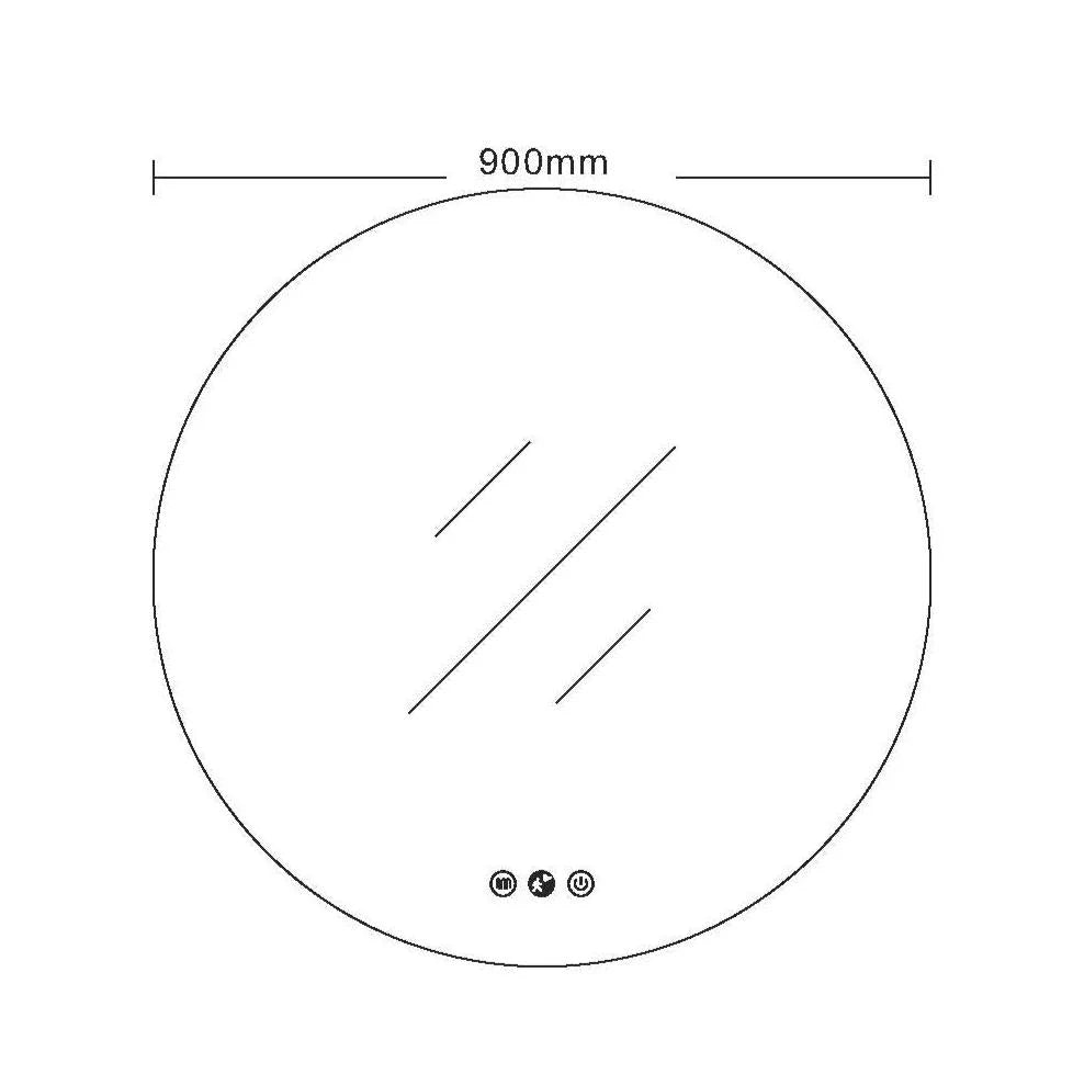 900mm round LED bathroom mirror with touch controls, modern Secasa Home design
