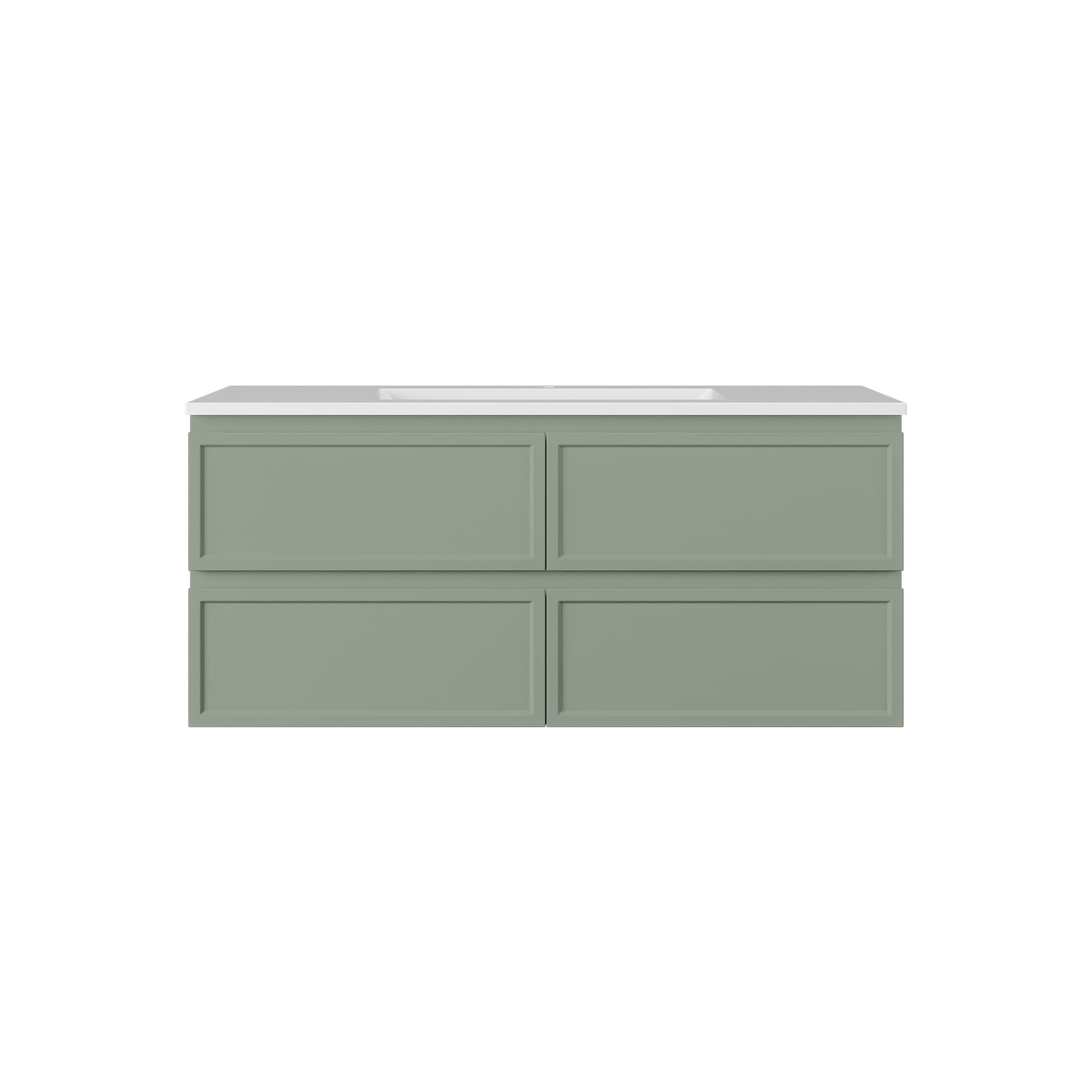 Lukka New Hamilton 1200mm Single Bowl Slim Wall Hung Vanity Cabinet in Olive Green, displayed on a white studio background.
