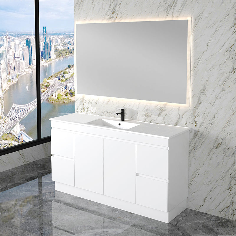 ABS Less Freestanding Vanity – Gloss White With Kickboard | 600–1500mm