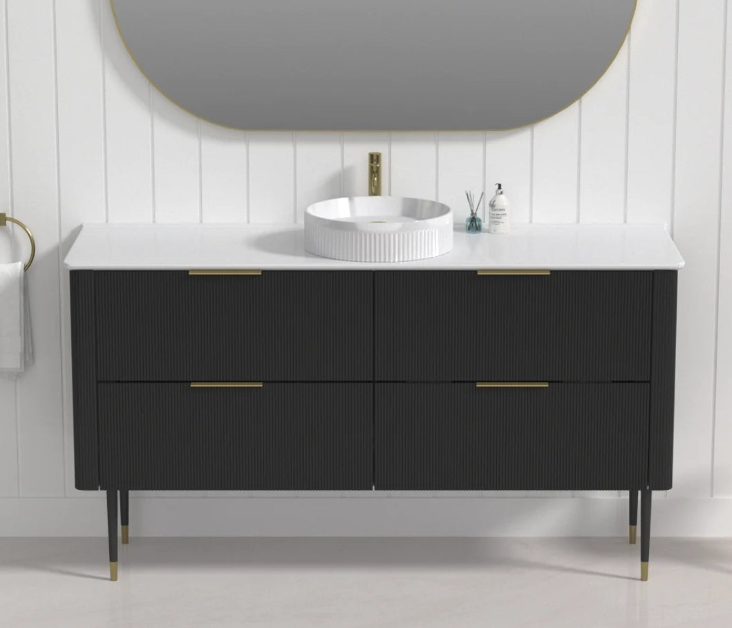 Sunny Sleek Curved Edges Line Curved Matt White Fluted Wall Hung Vanity 600-1500mm