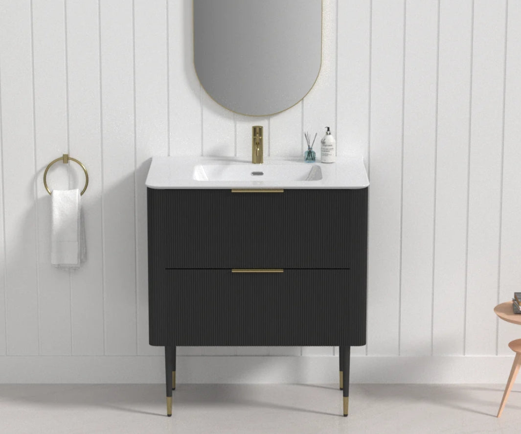 Sunny Sleek Curved Edges Line Curved Matt White Fluted Wall Hung Vanity 600-1500mm