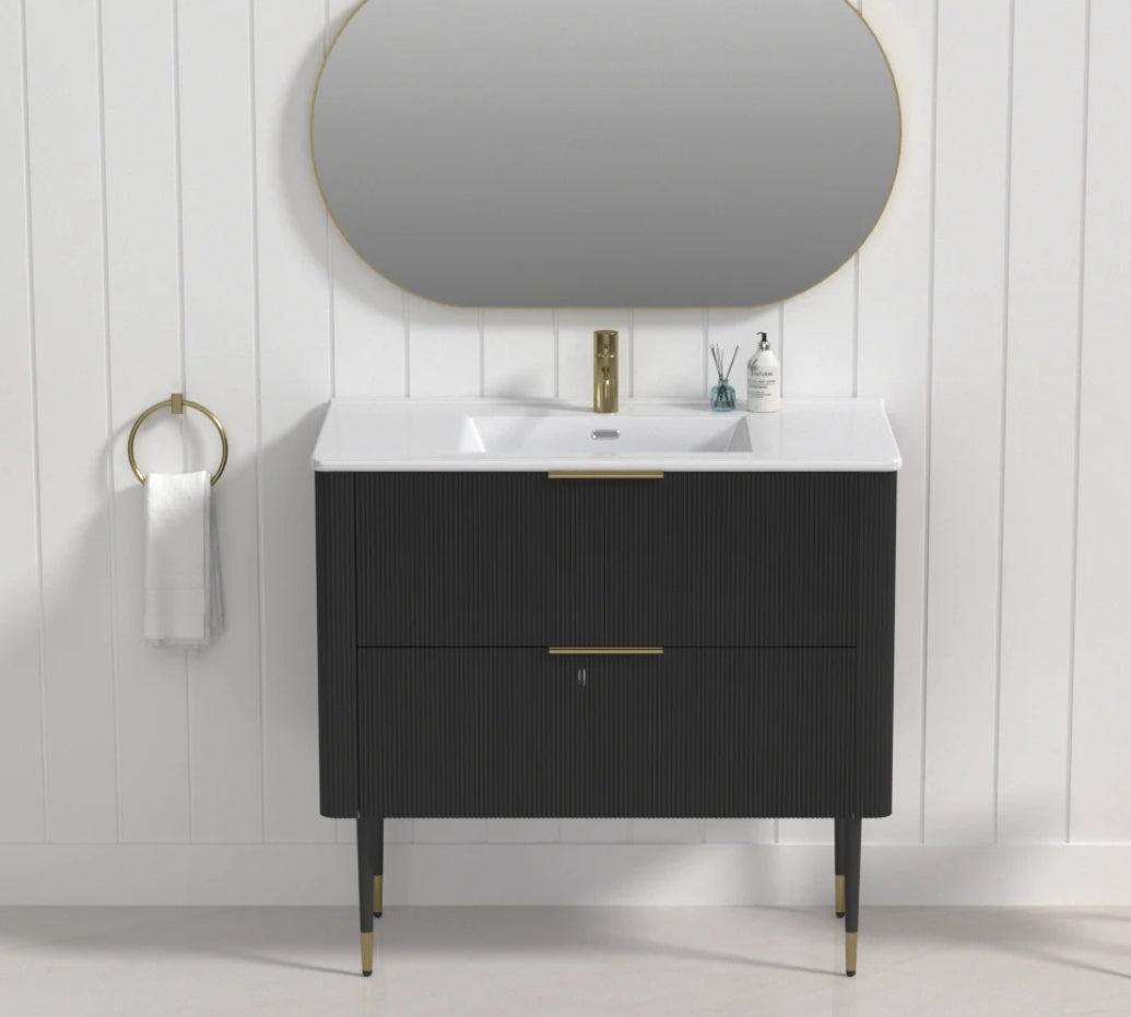 Sunny Sleek Curved Edges Line Curved Matt White Fluted Wall Hung Vanity 600-1500mm