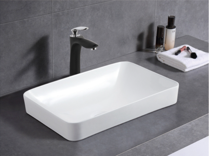 ABS Logan Soft Square Semi-Inset Ceramic Basin 500×370×140mm | Gloss White, Matt White, Matt Black, Gloss White/Gloss Black