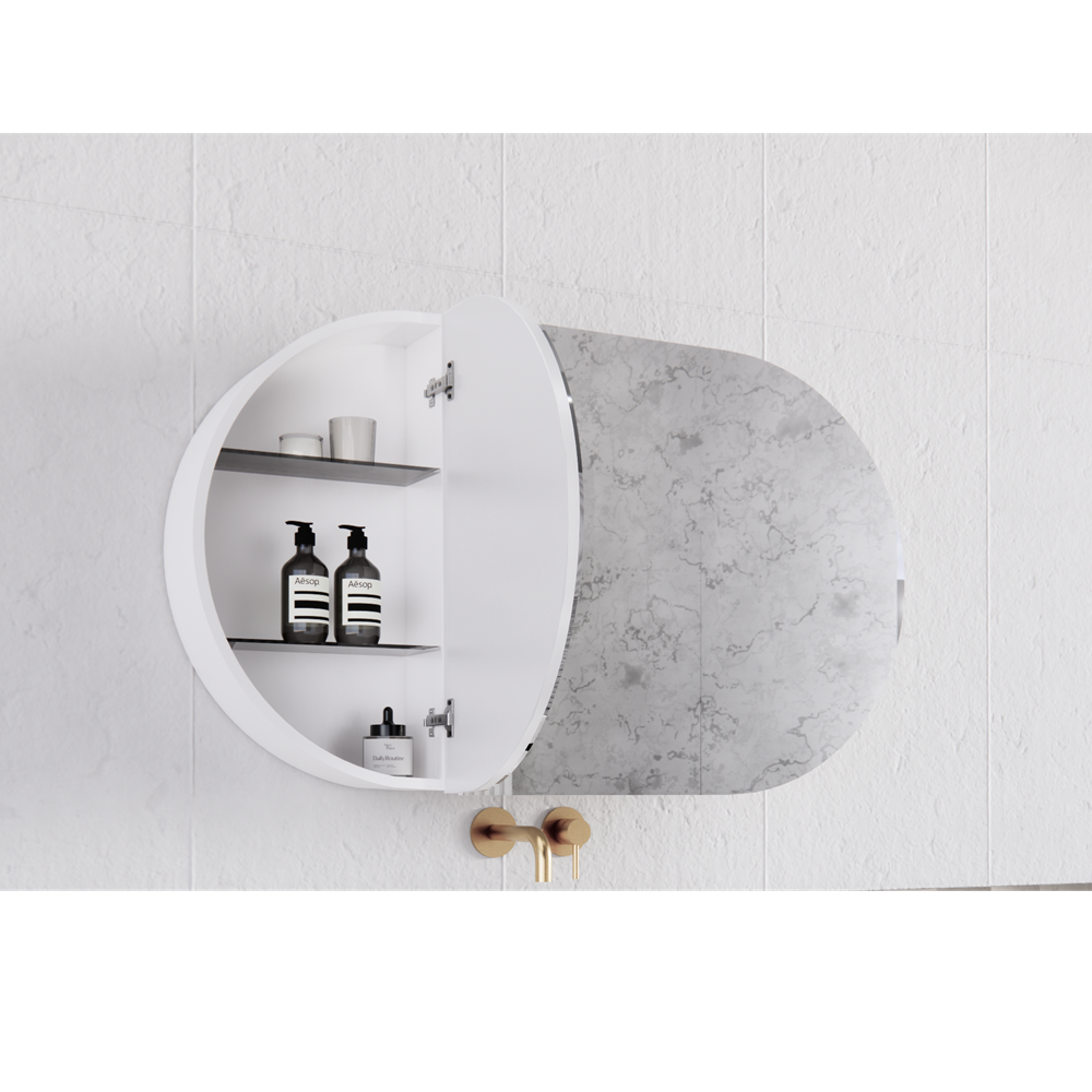 RIVA London Oval Shaving Cabinet – Matte White / Matte Black | 1200×700mm