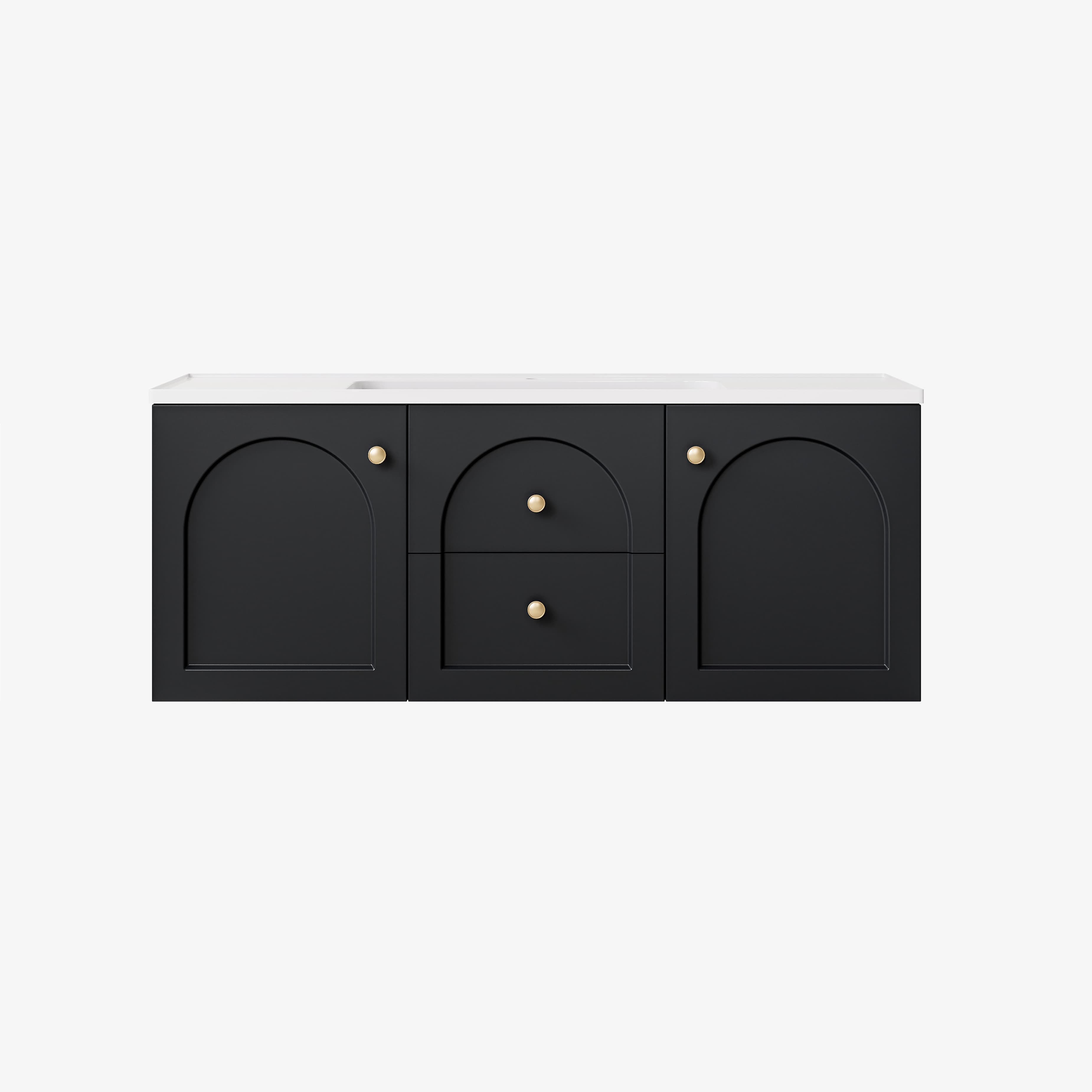 Lukka Chester Matt Black 1200mm SINGLE/ double bowl wall-hung cabinet, without basin or with stone benchtop.