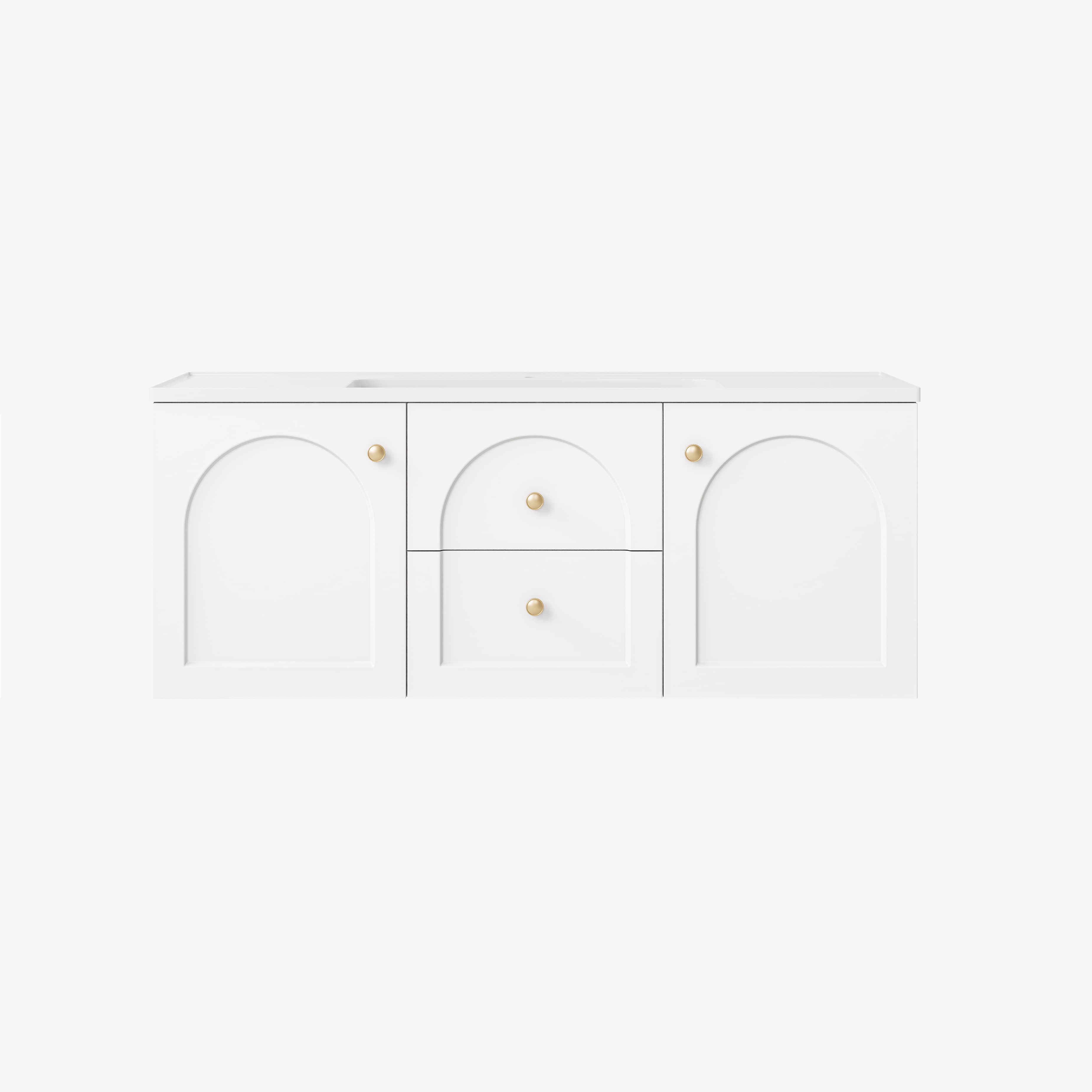 Lukka Chester Matt White 1190x455x480mm single / double bowl wall-hung cabinet, without basin or with stone benchtop.