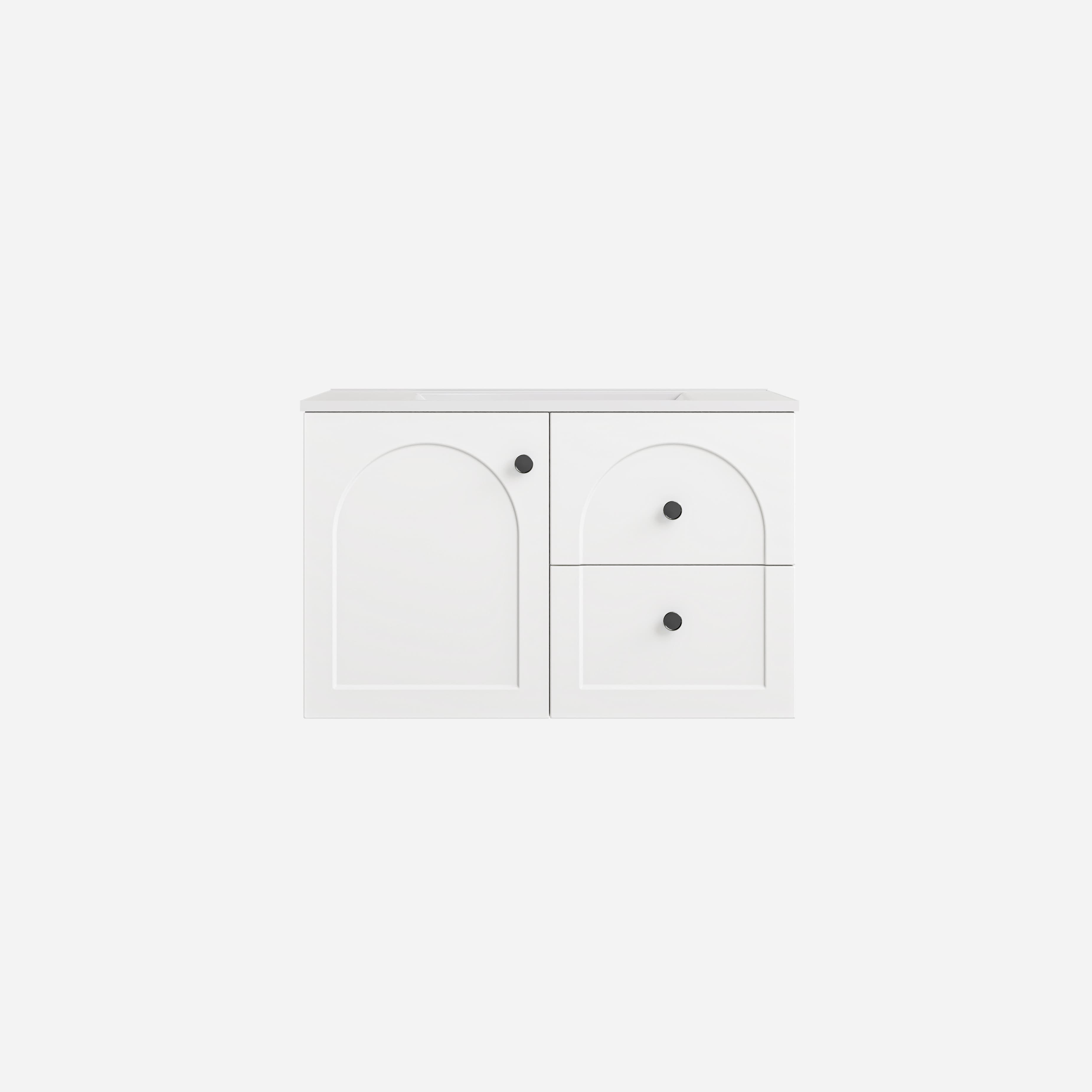 Lukka Chester Matt White 740x455x470mm single bowl wall-hung cabinet, showing right drawer configuration.