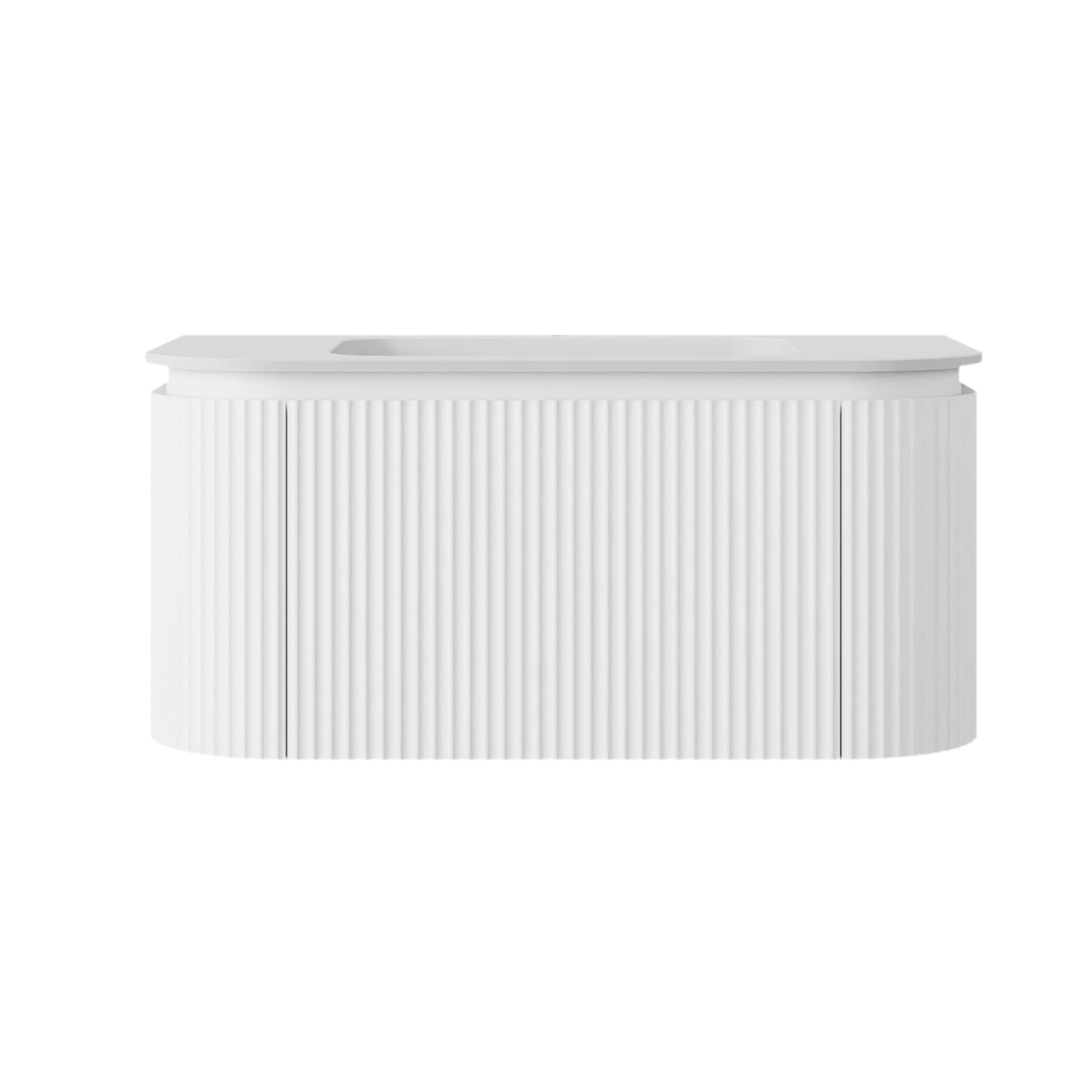 Front view of the Lukka Estella Curve 1200mm Single Bowl Vanity in Matte White, isolated product shot on white background.