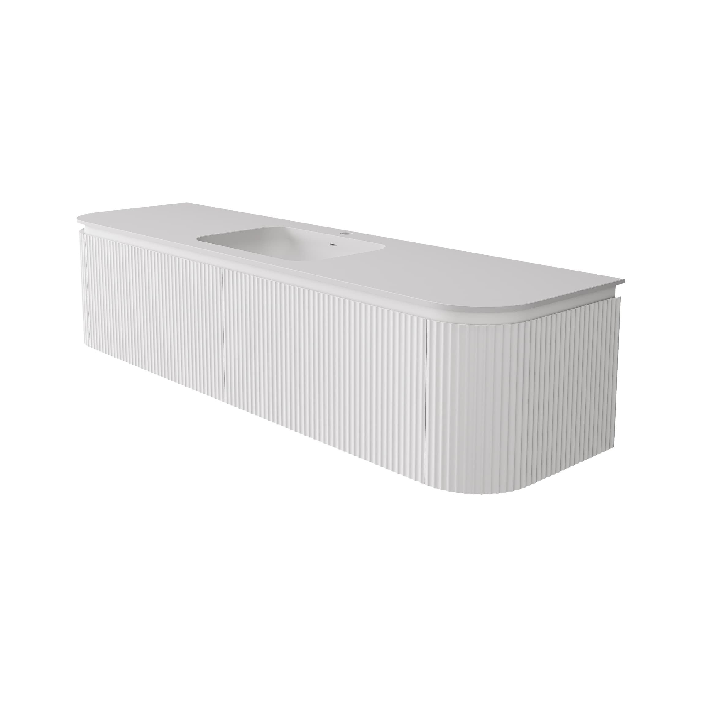 Side view of the Lukka Estella Curve 1800mm Single Bowl Vanity in Matte White, largest size isolated product shot.
