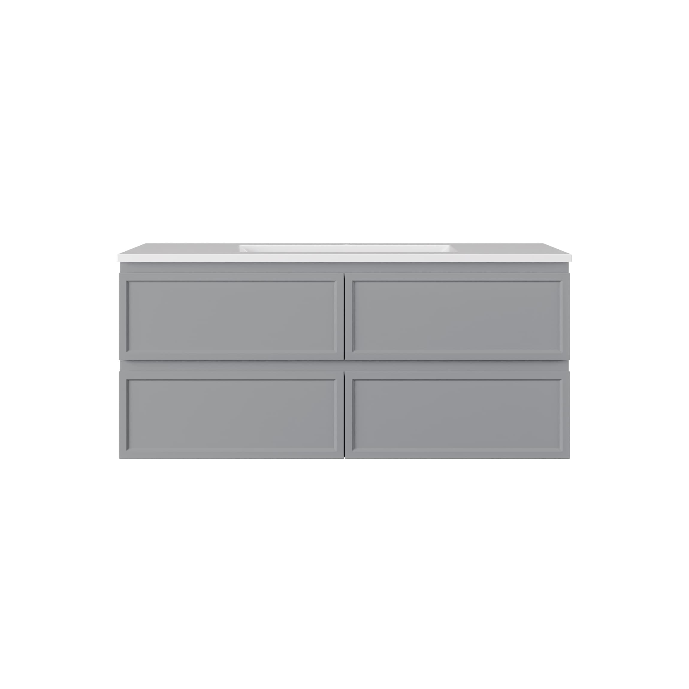 Lukka New Hamilton 1200mm Single Bowl Slim Wall Hung Vanity Cabinet in Matt Grey, displayed on a white studio background.