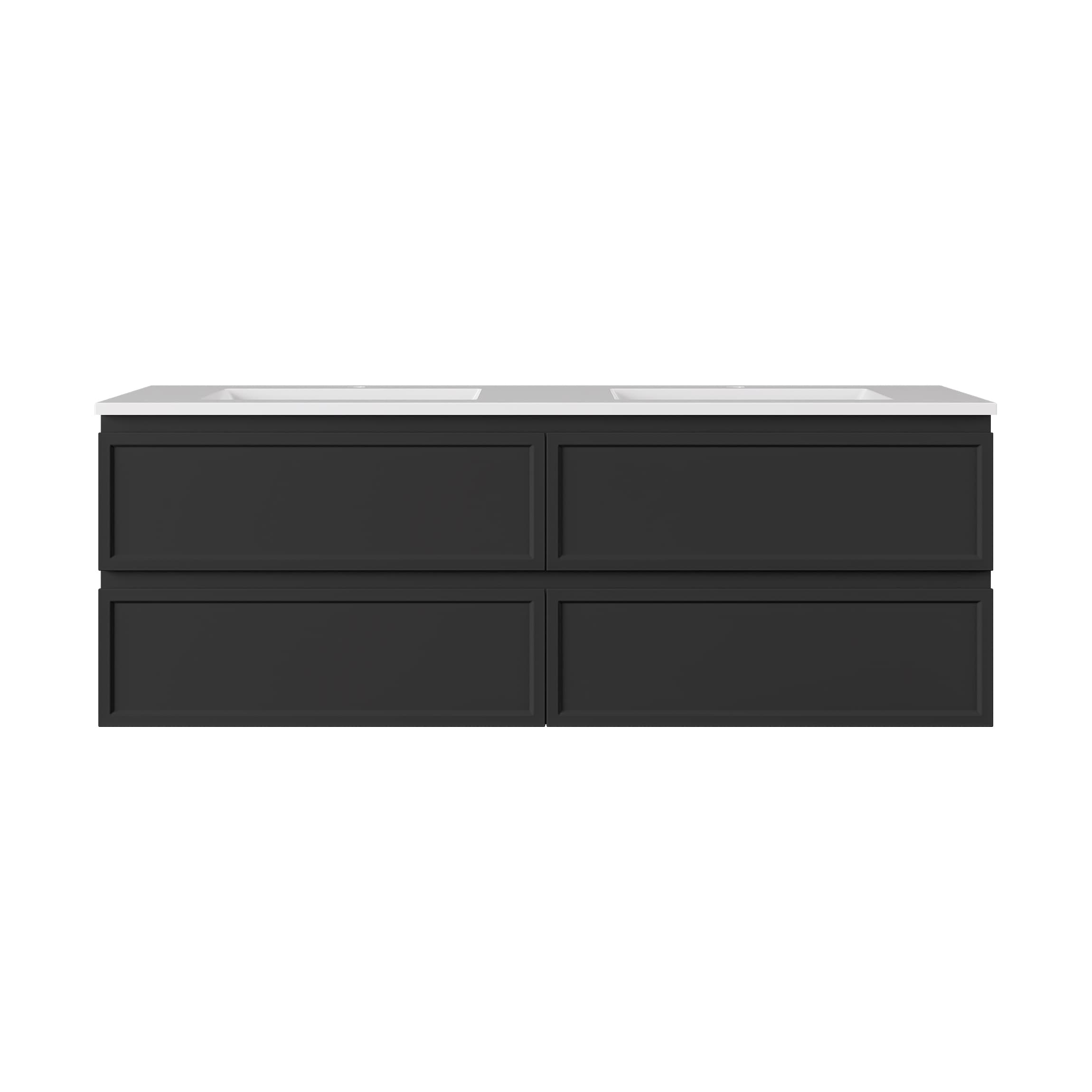 New Hamilton Federation Slim 1500mm Double Bowl Vanity Cabinet -matt black front view isolated.