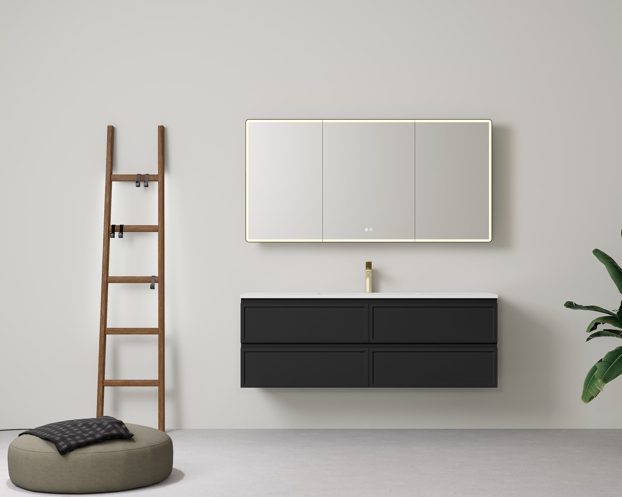 Lukka New Hamilton 1500mm Slim Vanity with Single Bowl in Matt Black, ideal for large master bathrooms.