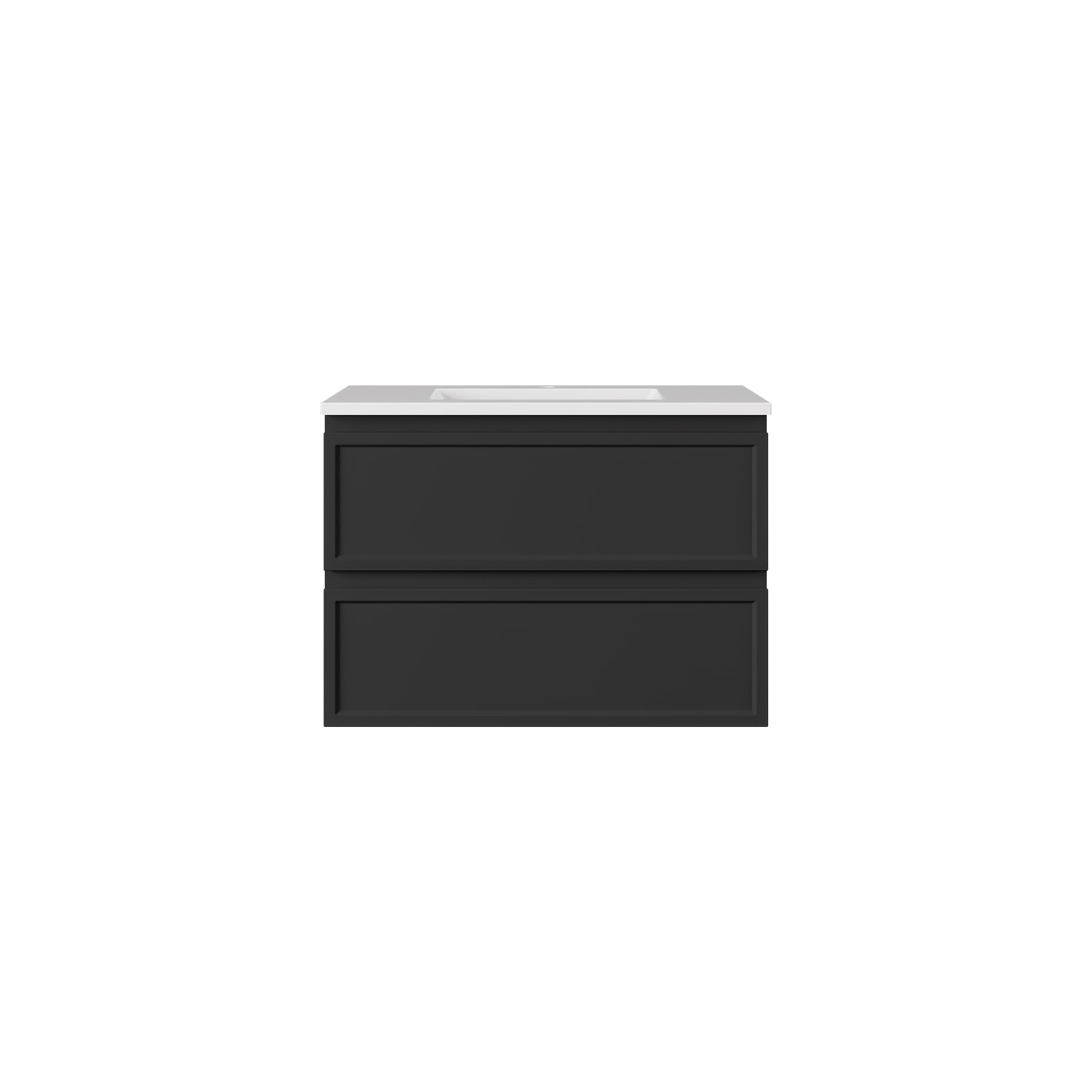 Lukka New Hamilton 750mm Federation Style Slim Wall Hung Vanity Matt Black, isolated product shot.