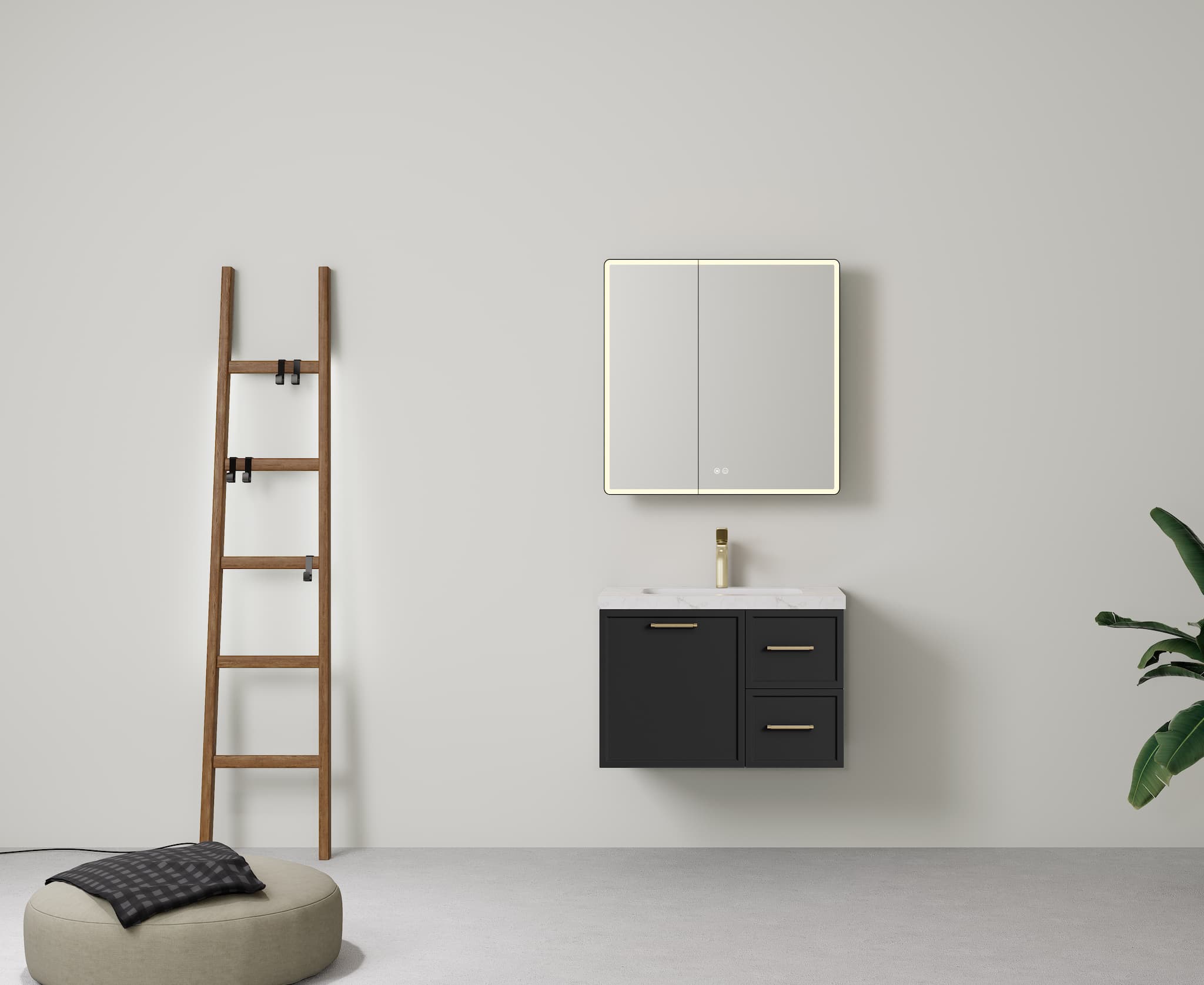 Lukka Kingsley Matt Black 750mm single bowl wall-hung cabinet, showing right drawer configuration.