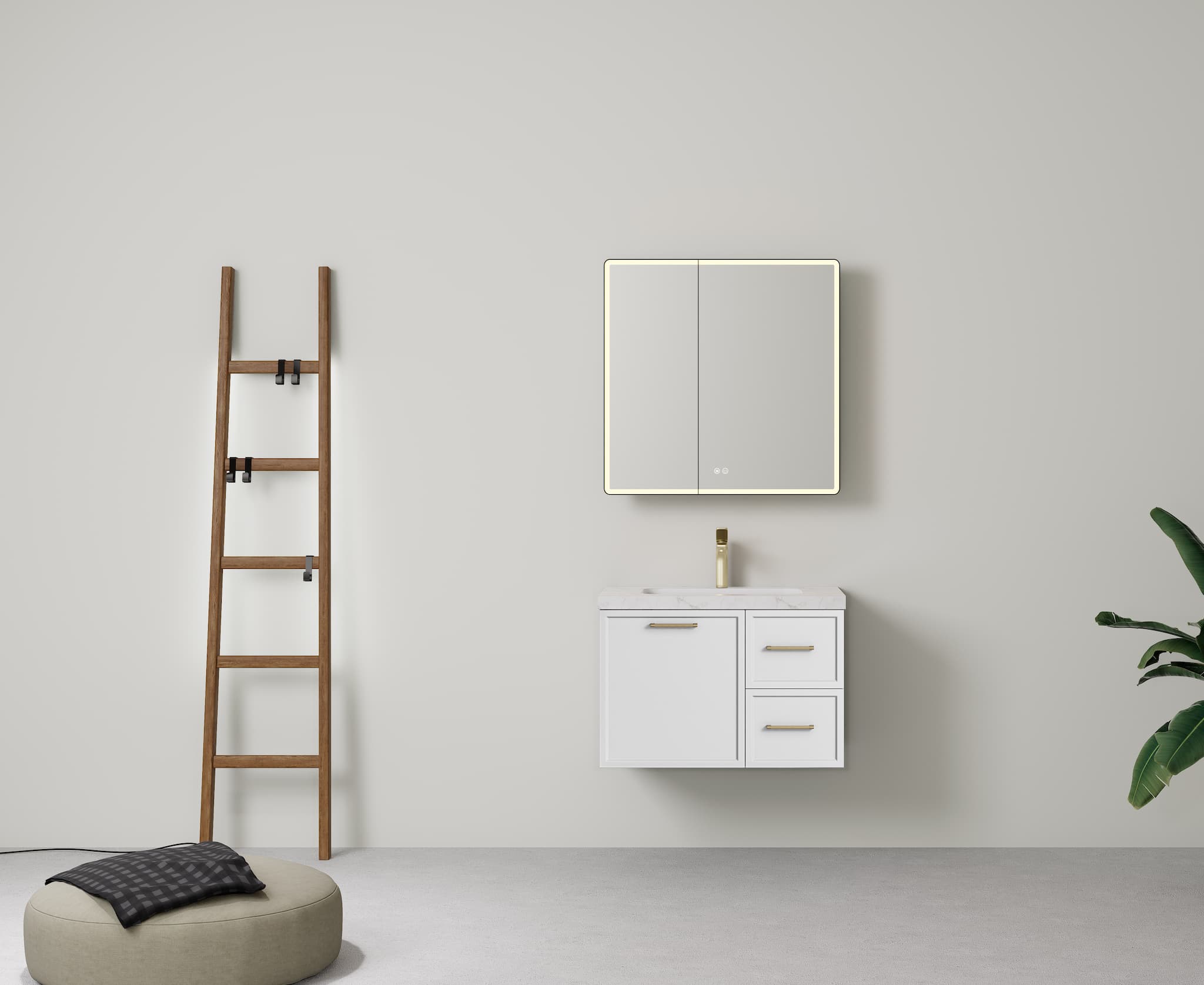 Lukka Kingsley Matt White 750mm single bowl wall-hung cabinet, showing right drawer configuration.