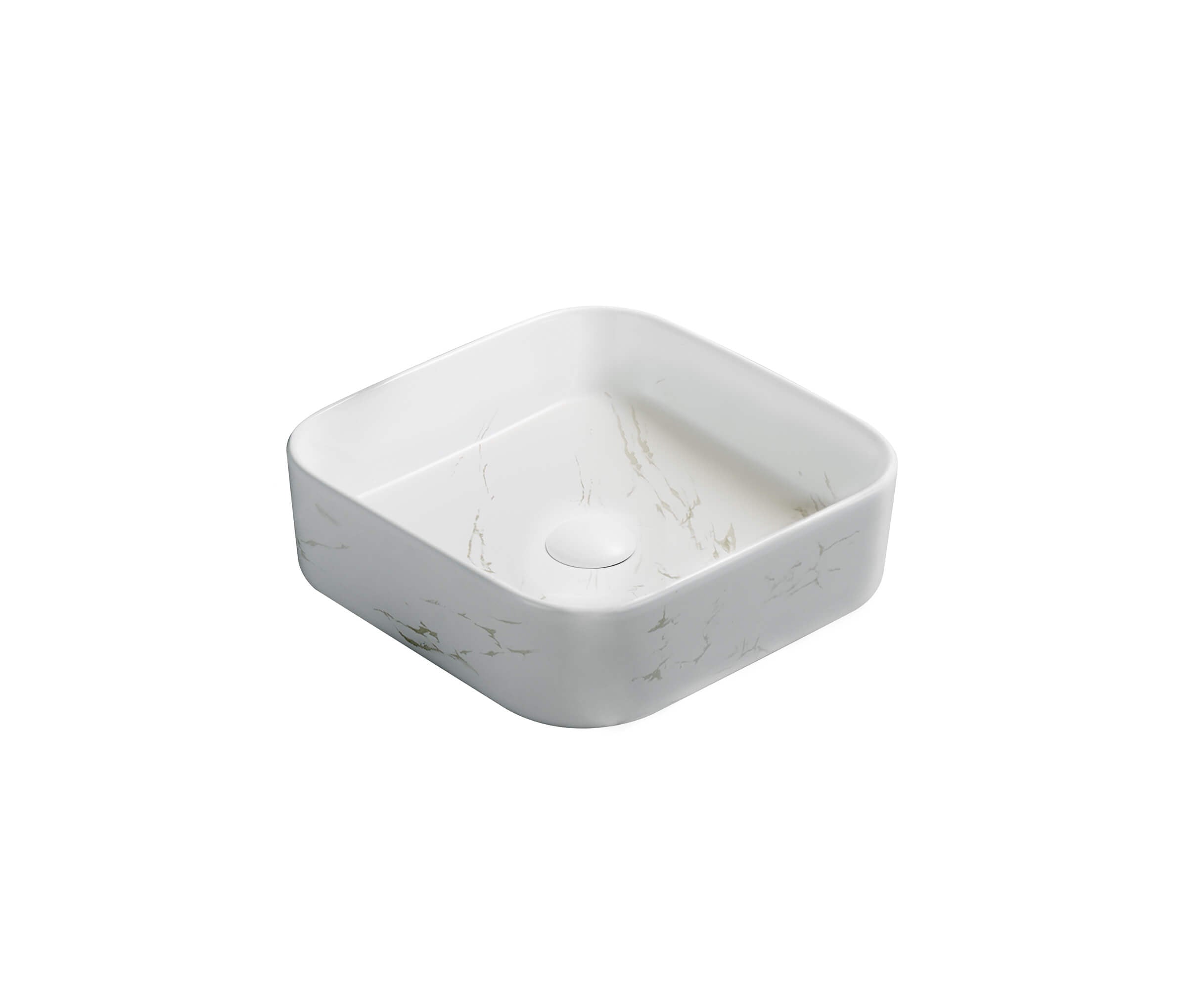 Lukka Kliff fine ceramic above counter basin in square matt marble white finish, 370×370×110 mm, non-overflow, 32 mm waste