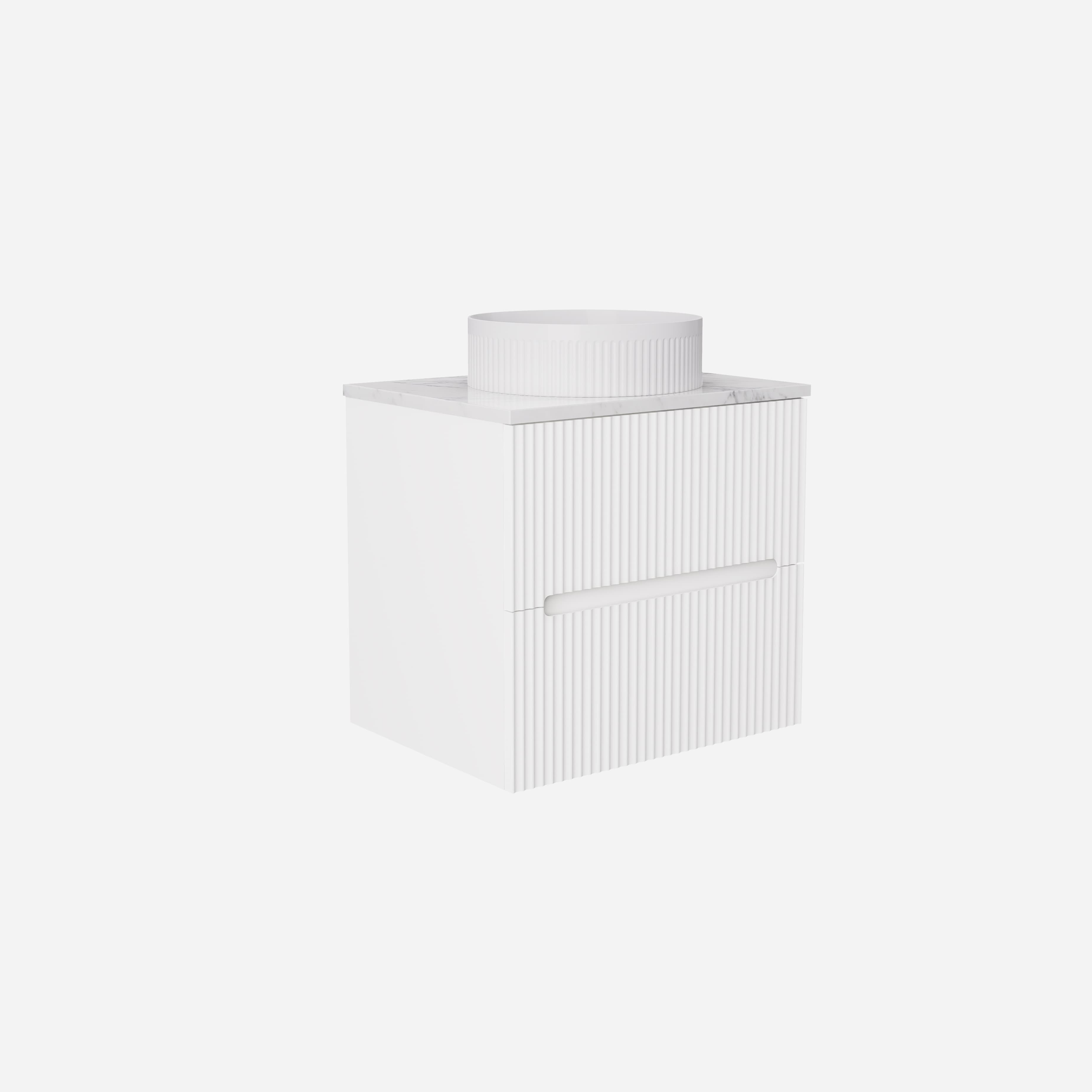 Side view of the Lukka Cabarita 750mm Wall Hung Vanity in Matte White, demonstrating the 455mm depth and moisture-resistant construction.