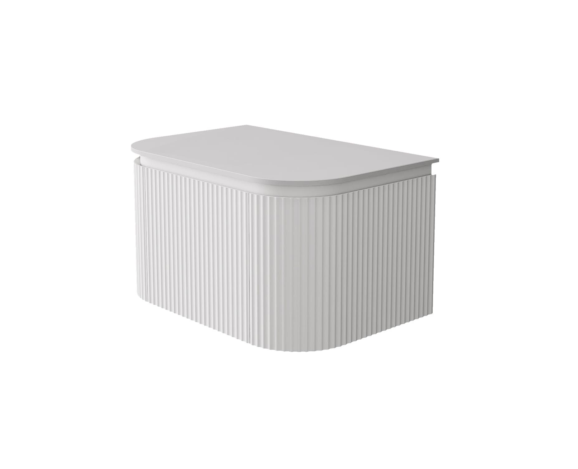 Side view of the Lukka Estella Curve 750mm Wall Hung Vanity in Matte White, emphasizing the slim 400mm cabinet height.