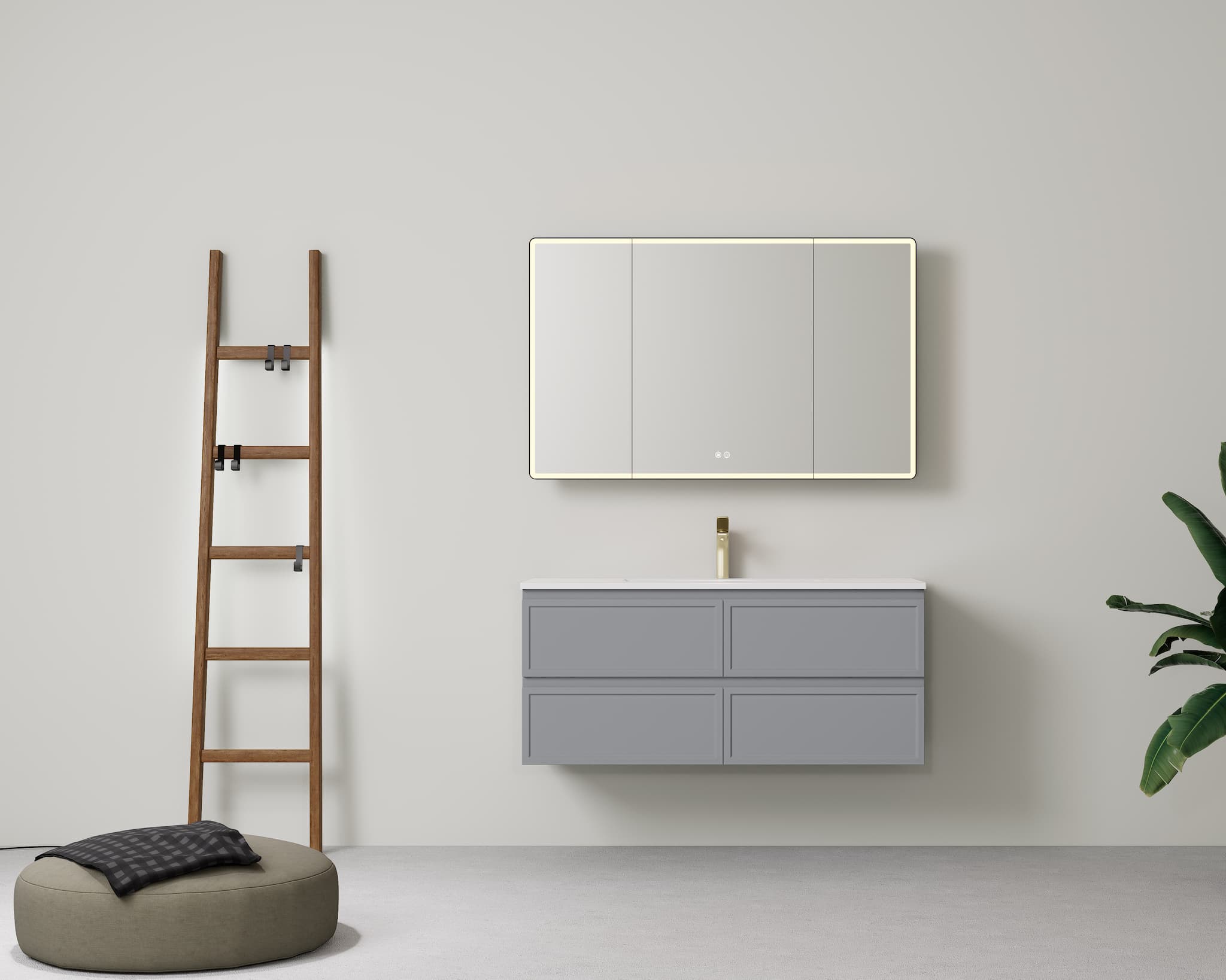 Spacious bathroom with Lukka New Hamilton 1200mm Single Bowl Slim Wall Hung Vanity in Matt Grey, a sophisticated choice for modern homes.