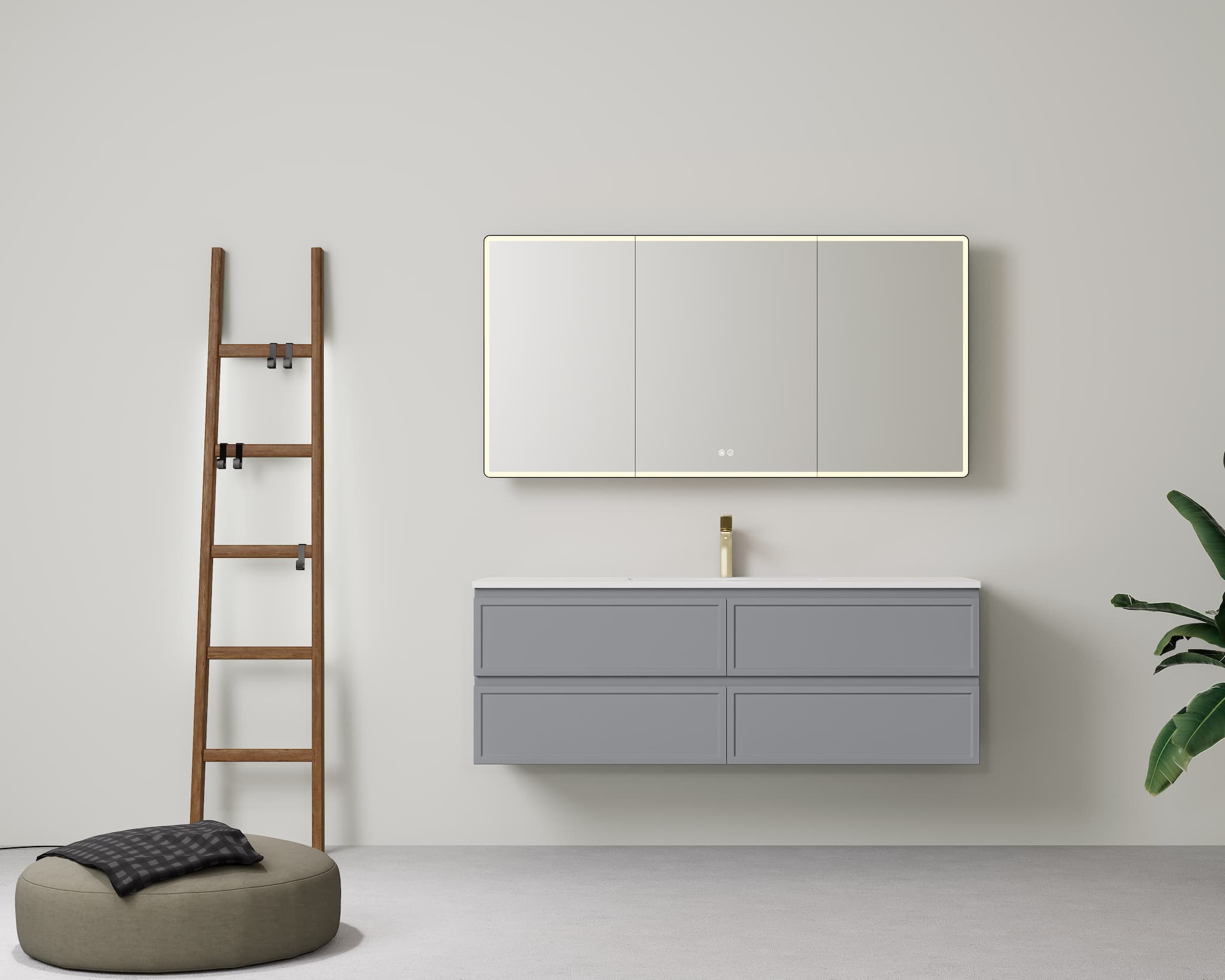 Luxurious bathroom design showcasing Lukka New Hamilton 1500mm Single Bowl Slim Wall Hung Vanity in Matt Grey, a statement of understated elegance.