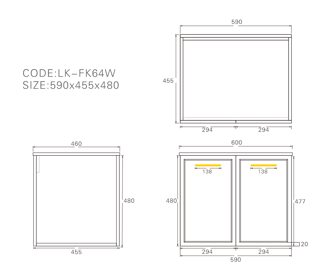 Lukka Kingsley Matt Black 600mm wall-hung cabinet dimension diagram (length x depth x height).