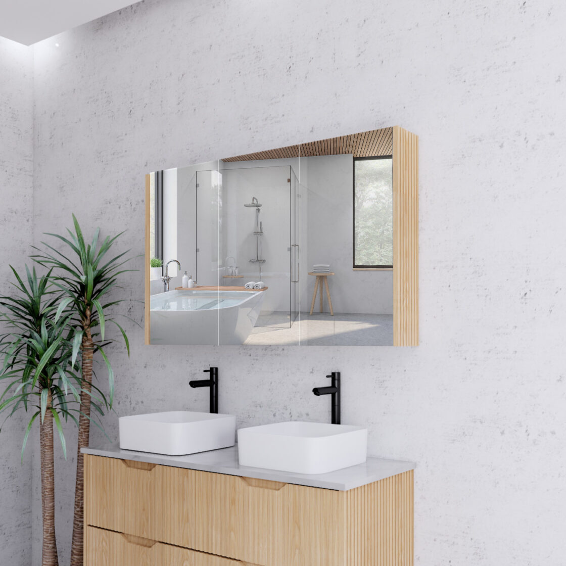 RIVA Geneva American Oak Fluted Mirror Shaving Cabinet (450mm to 1500mm)