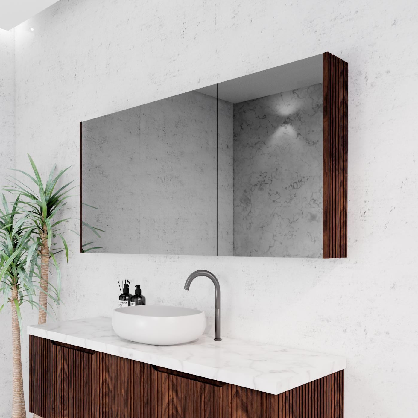 RIVA Geneva Brown Oak Fluted Mirror Shaving Cabinet (450mm to 1500mm)