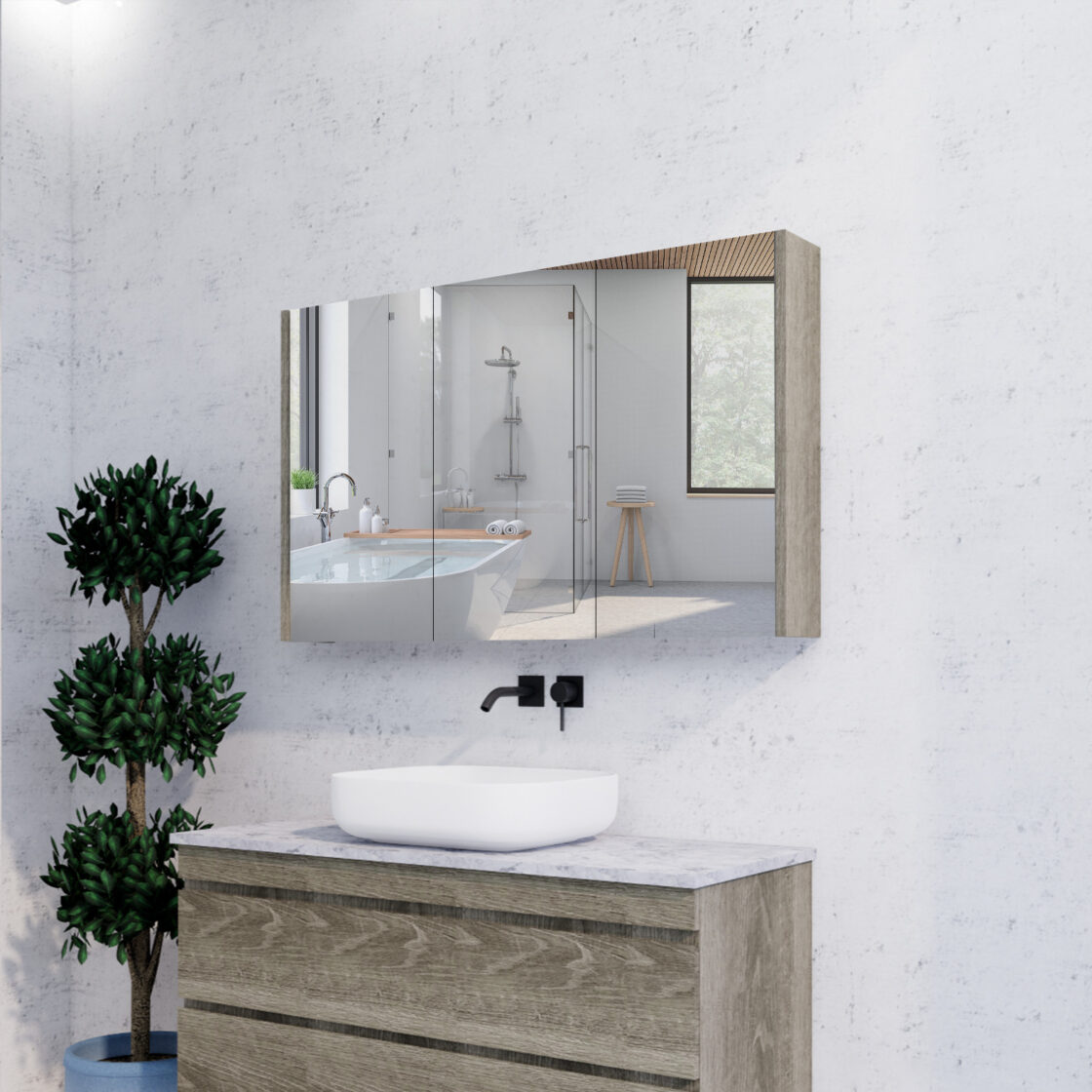 RIVA Geneva Mirror Shaving Cabinet – Dark Oak (450mm to 1500mm)