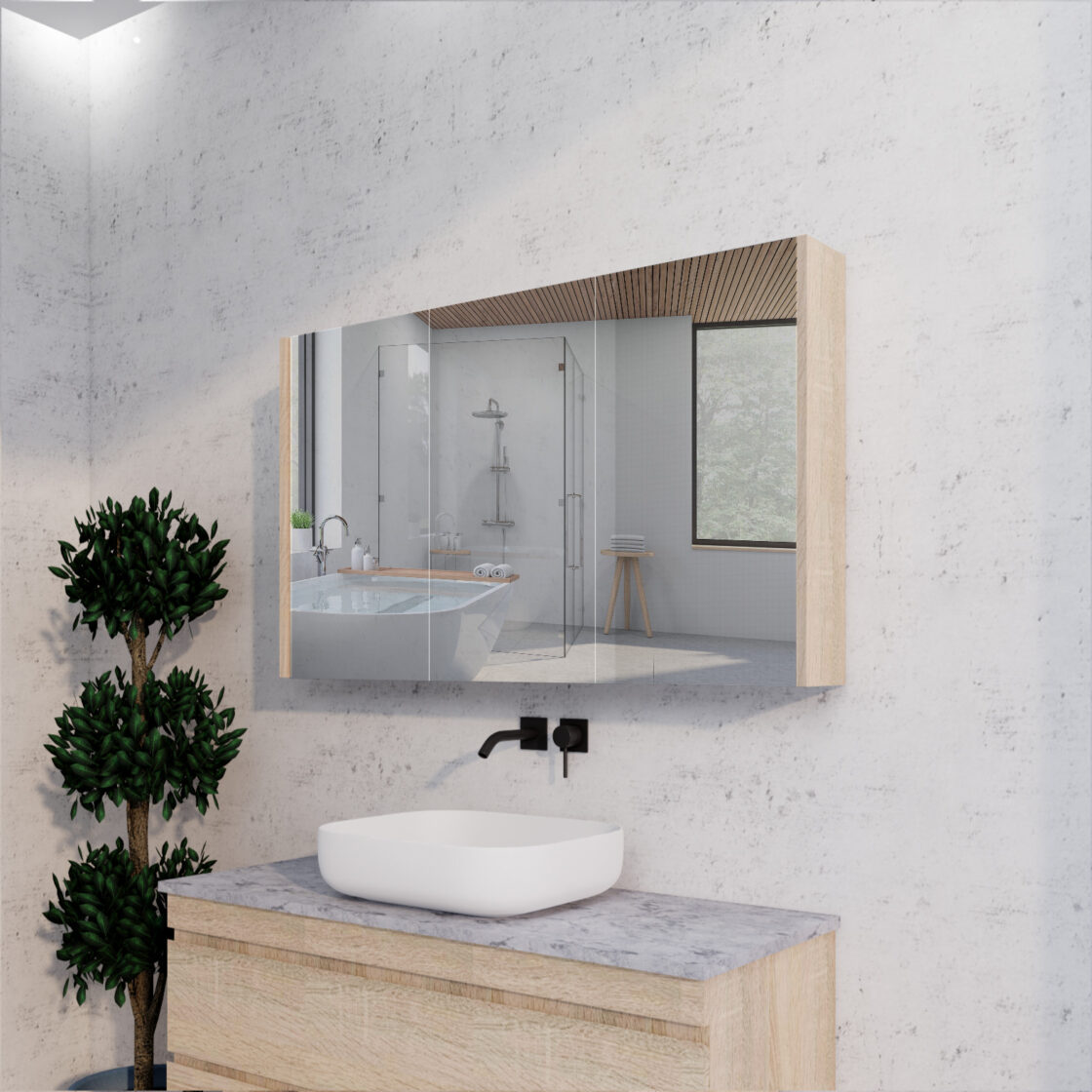 RIVA Geneva Mirror Shaving Cabinet – Light Oak (450mm to 1500mm)