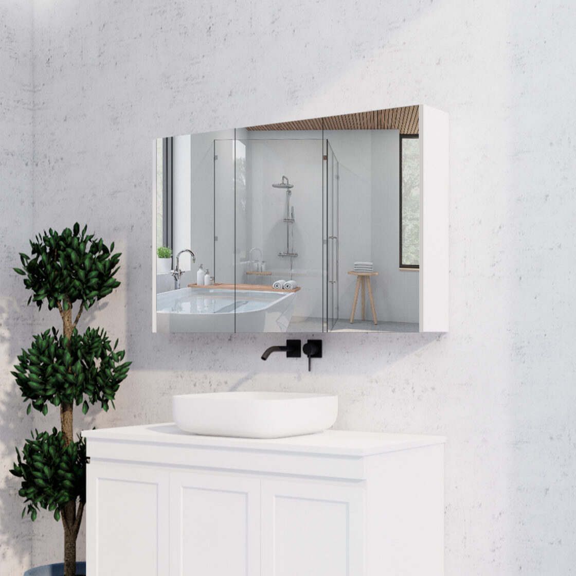 RIVA Geneva Mirror Shaving Cabinet – Matte White (450mm to 1500mm)