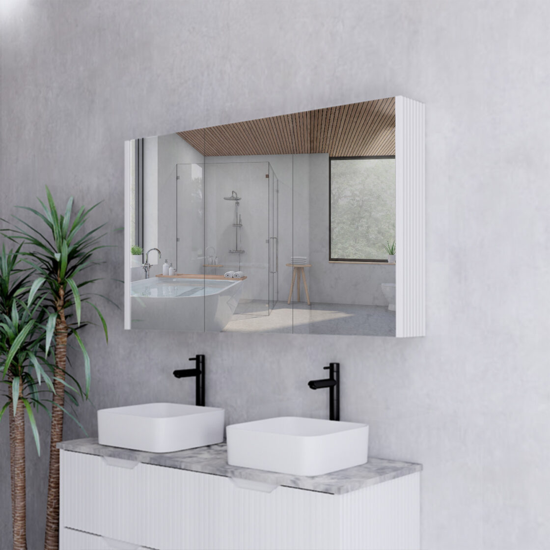 RIVA Geneva Matte White Fluted Mirror Shaving Cabinet (450mm to 1500mm)