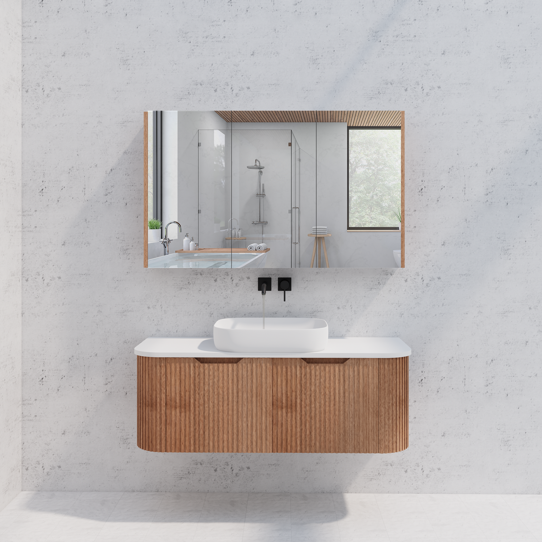 RIVA Geneva Solid Timber Fluted Mirror Shaving Cabinet (450mm to 1500mm)