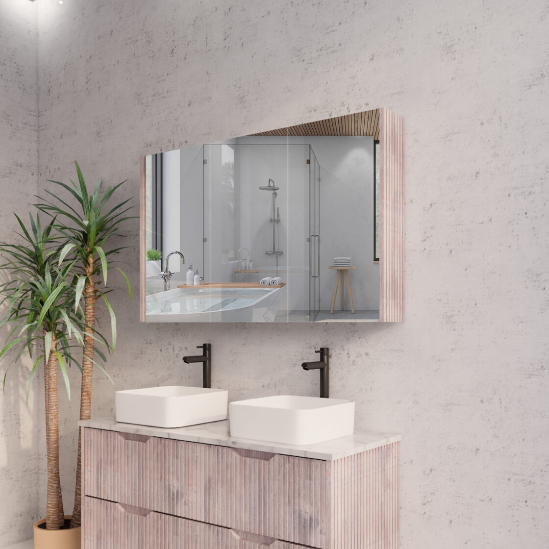RIVA Geneva White Oak Fluted Mirror Shaving Cabinet (450mm to 1500mm)