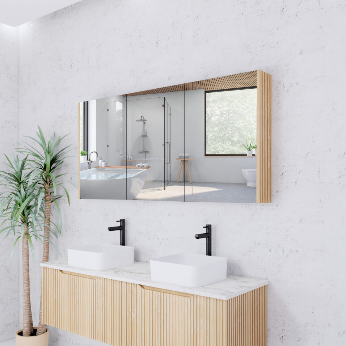 RIVA Geneva American Oak Fluted Mirror Shaving Cabinet (450mm to 1500mm)