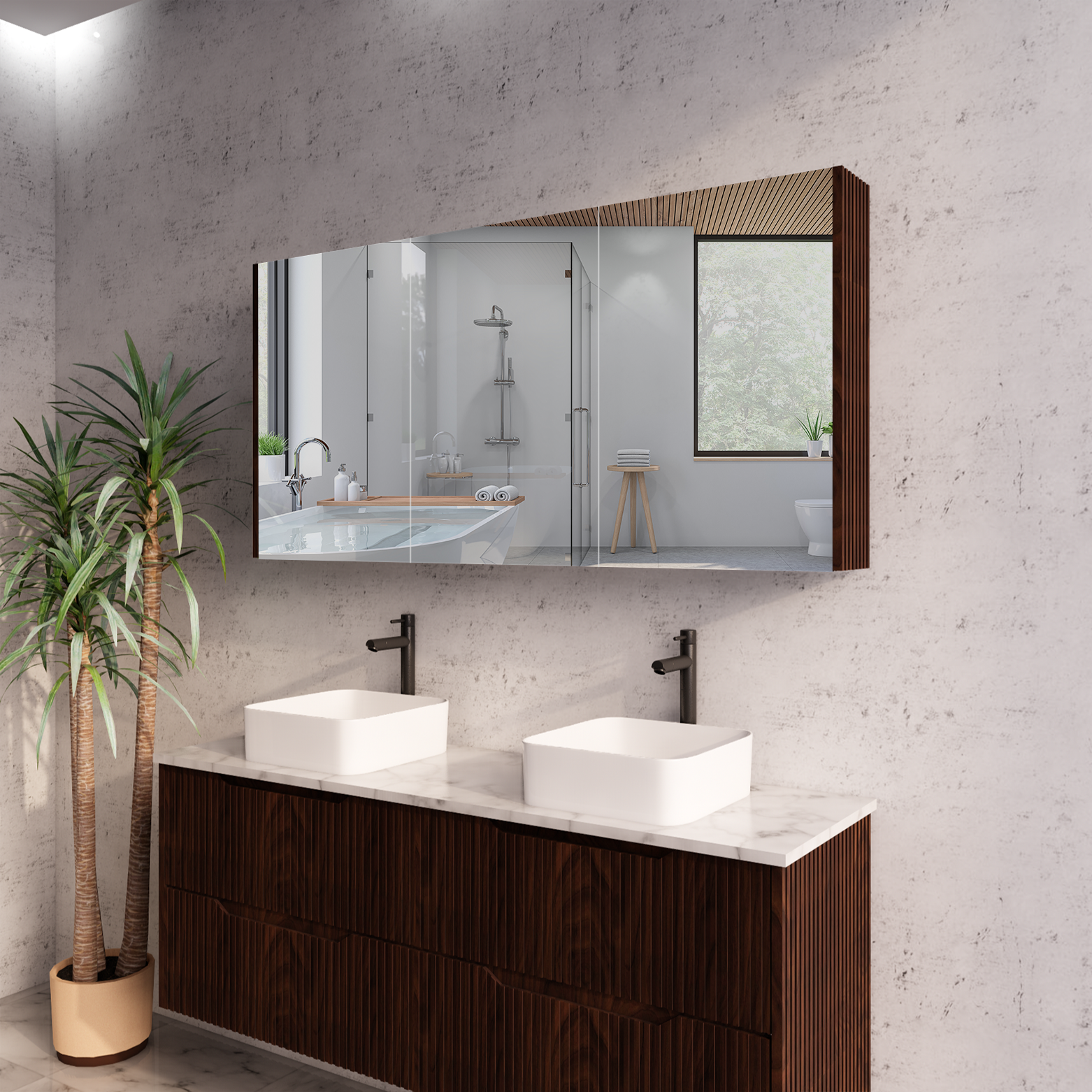 RIVA Geneva Brown Oak Fluted Mirror Shaving Cabinet (450mm to 1500mm)