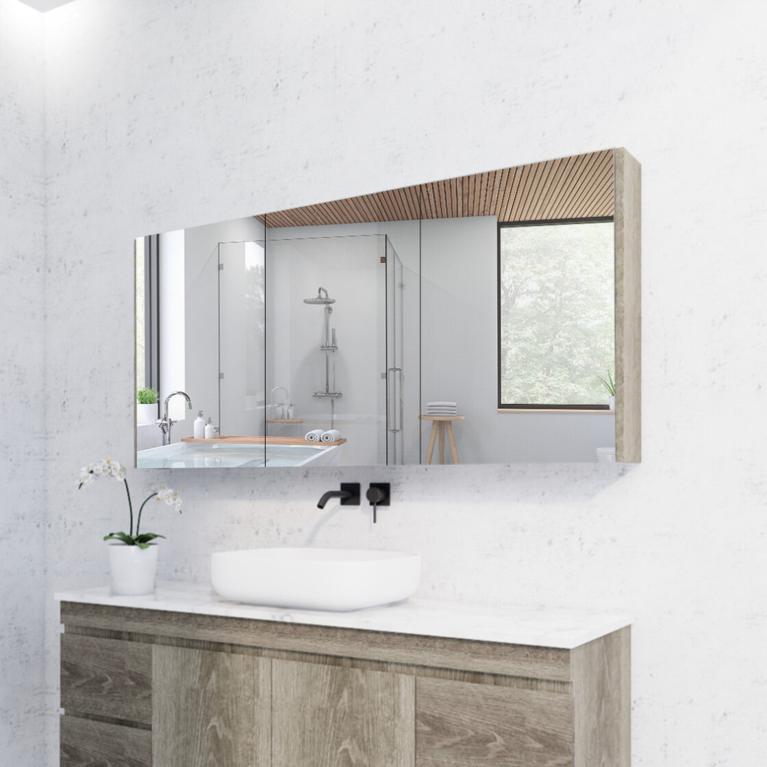 RIVA Geneva Mirror Shaving Cabinet – Dark Oak (450mm to 1500mm)