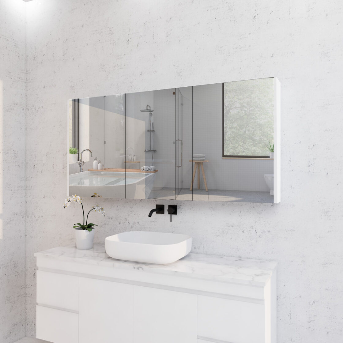 RIVA Geneva Mirror Shaving Cabinet – Gloss White (450mm to 1500mm)