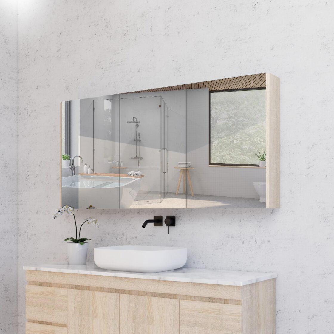 RIVA Geneva Mirror Shaving Cabinet – Light Oak (450mm to 1500mm)