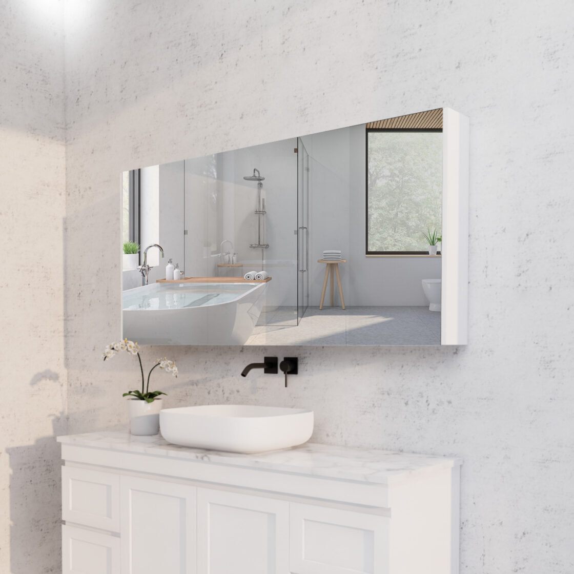 RIVA Geneva Mirror Shaving Cabinet – Matte White (450mm to 1500mm)