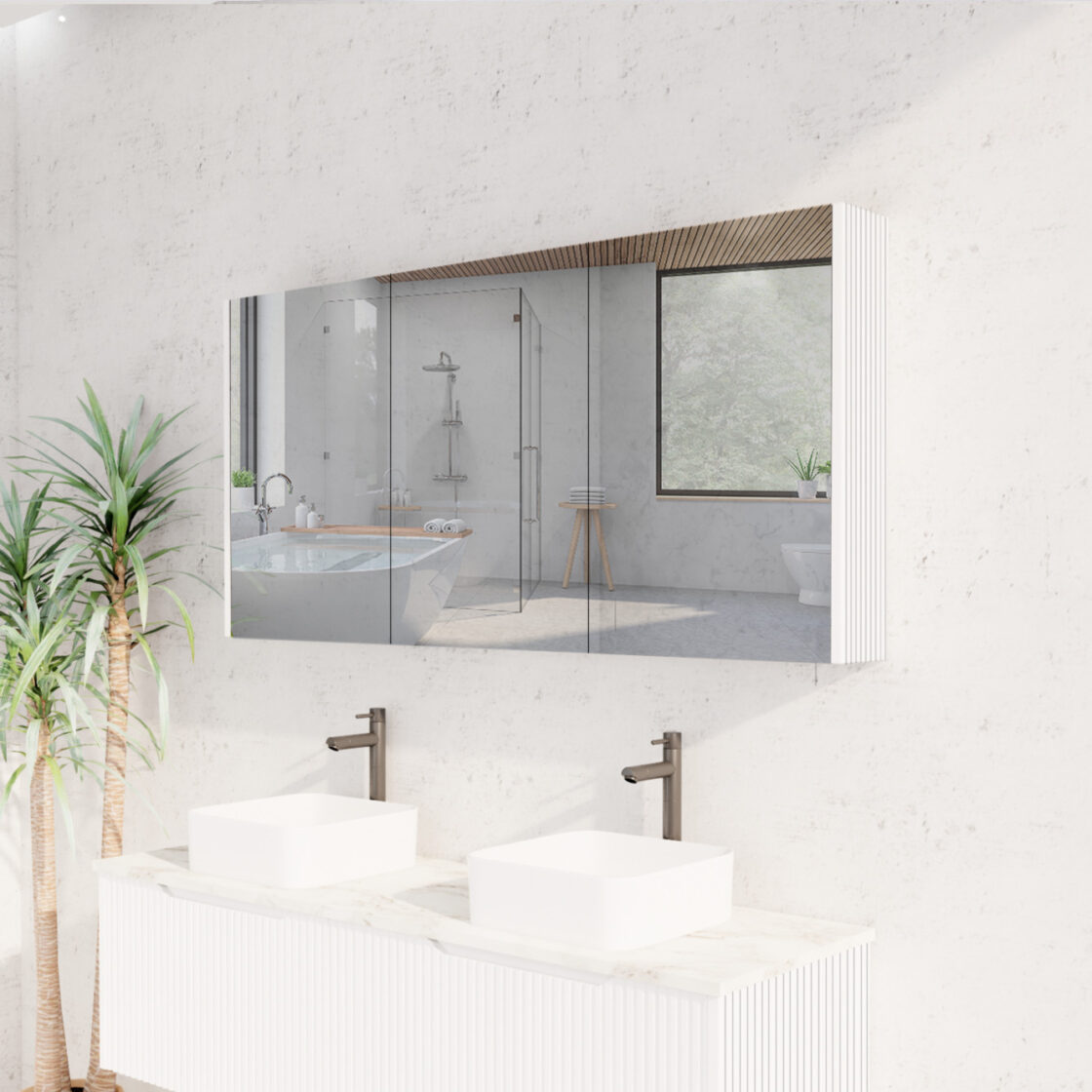 RIVA Geneva Matte White Fluted Mirror Shaving Cabinet (450mm to 1500mm)