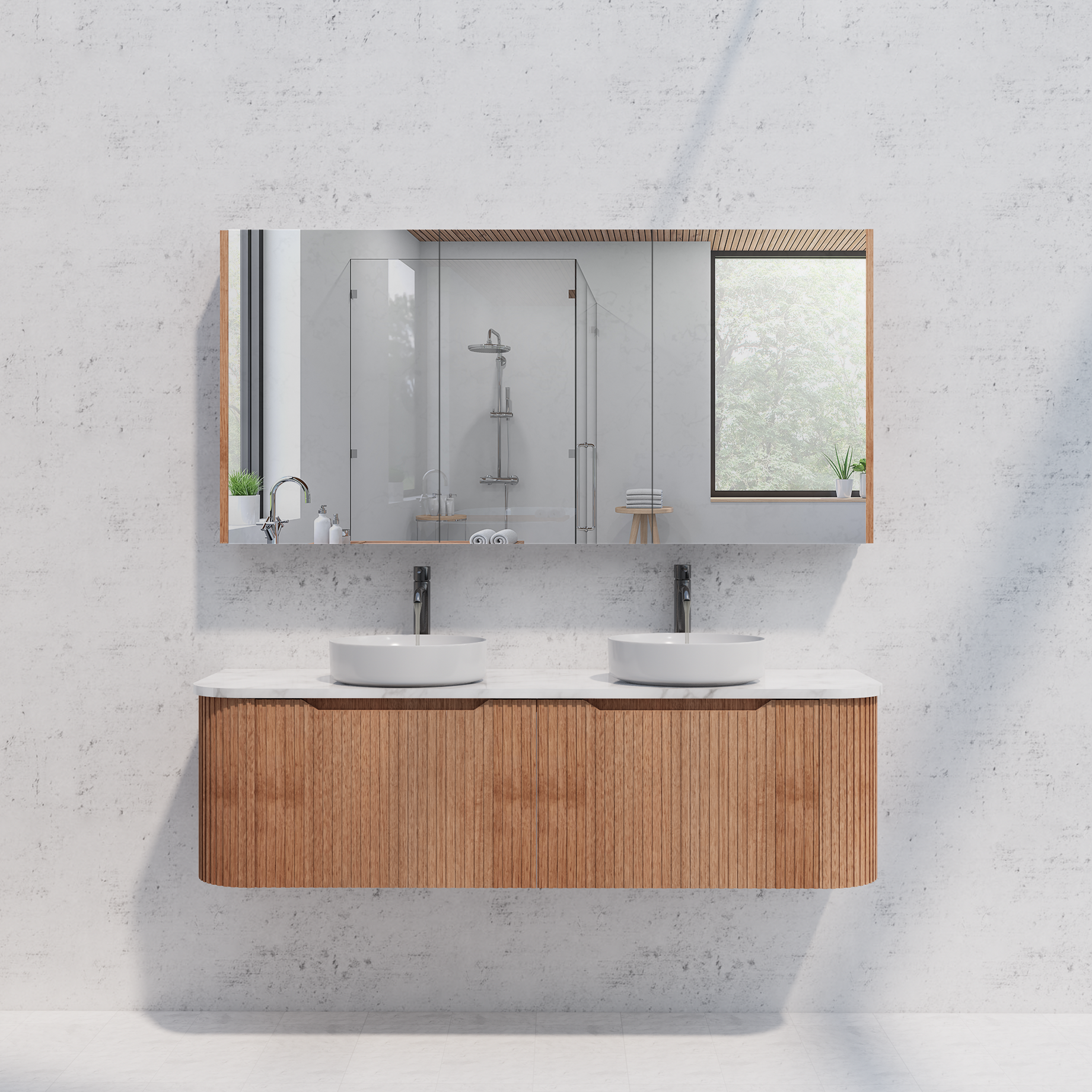 RIVA Geneva Solid Timber Fluted Mirror Shaving Cabinet (450mm to 1500mm)