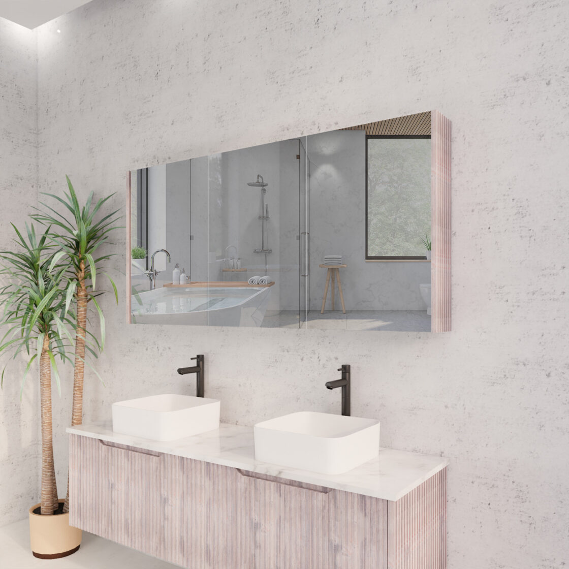 RIVA Geneva White Oak Fluted Mirror Shaving Cabinet (450mm to 1500mm)