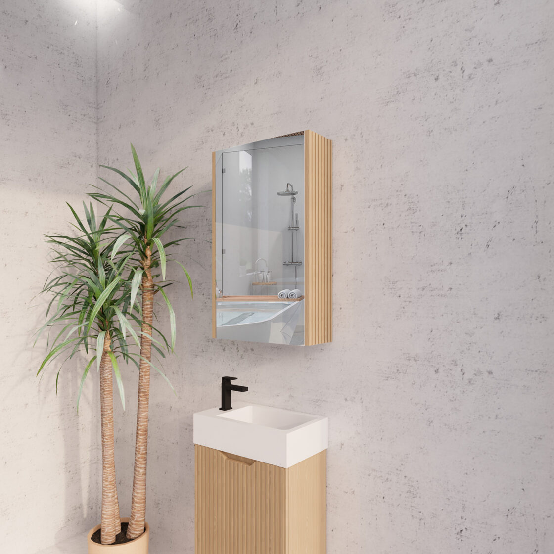 RIVA Geneva American Oak Fluted Mirror Shaving Cabinet (450mm to 1500mm)