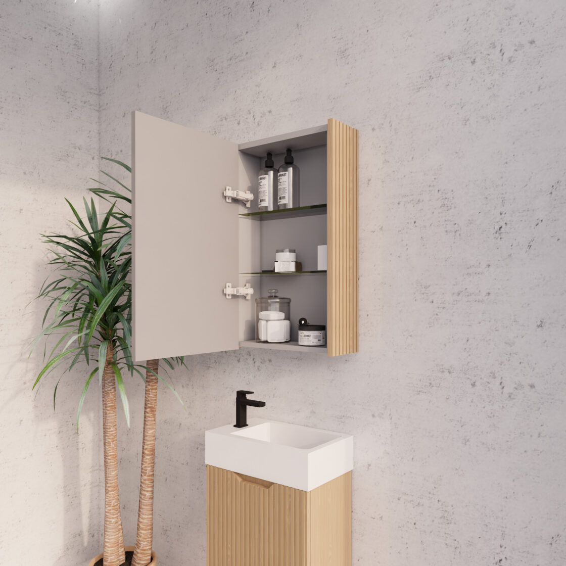 RIVA Geneva American Oak Fluted Mirror Shaving Cabinet (450mm to 1500mm)